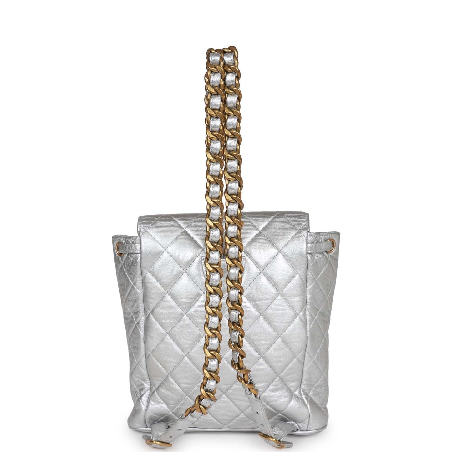 Chanel  Duma Backpack Silver Metallic Lambskin Gold Hardware