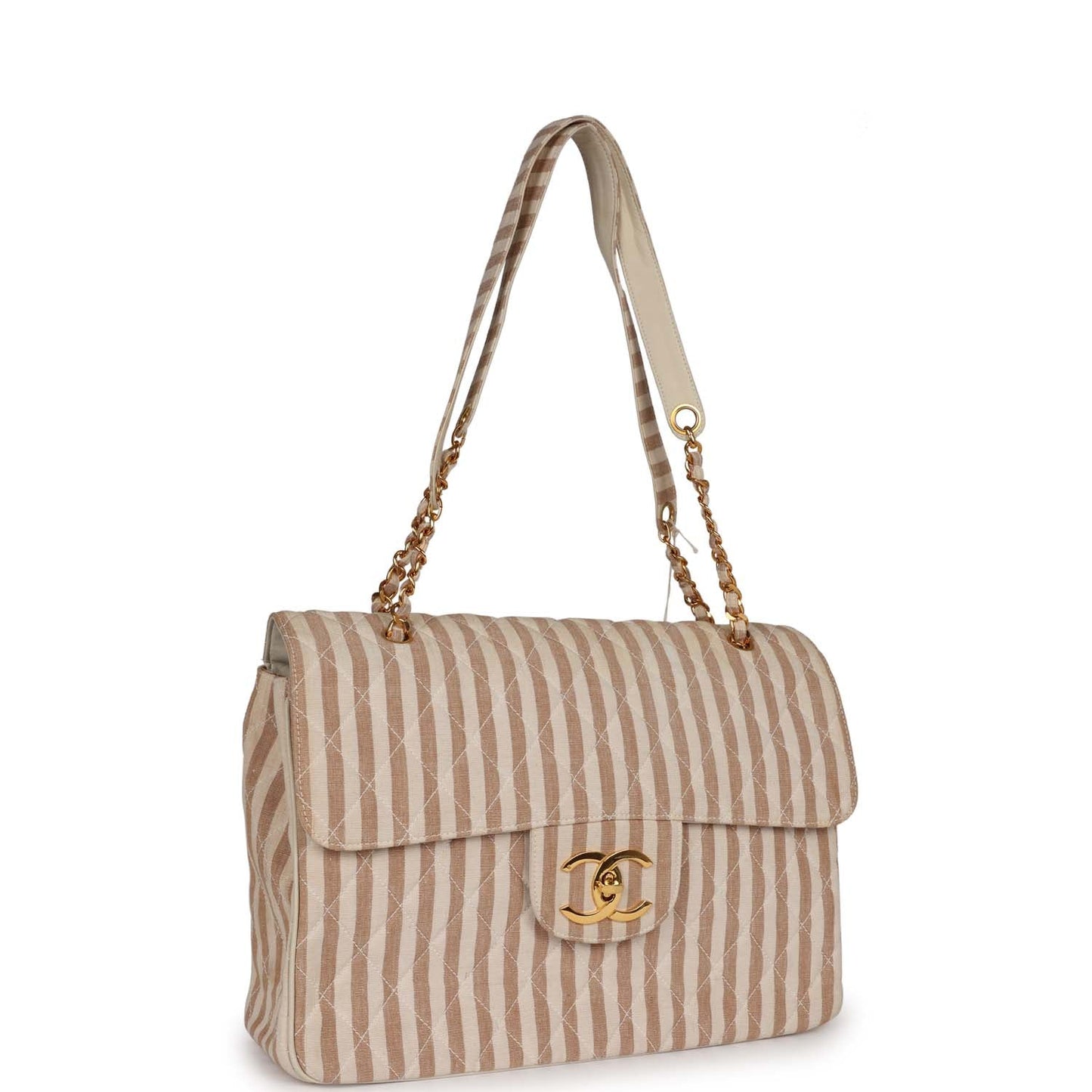 Chanel  XXL Travel Flap Bag Striped Linen Gold Hardware