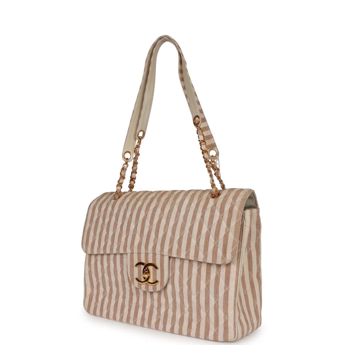 Chanel XXL Travel Flap Bag Striped Linen Gold Hardware