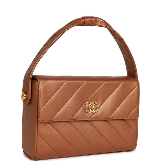 Chanel  Flap Bag Bronze Diagonal Quilted Calfskin Gold Hardware