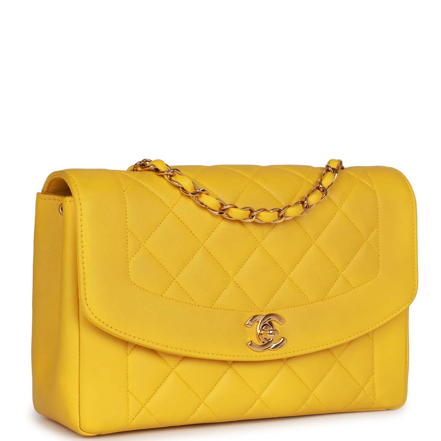 Chanel  Medium Diana Flap Bag Yellow Lambskin Gold Hardware