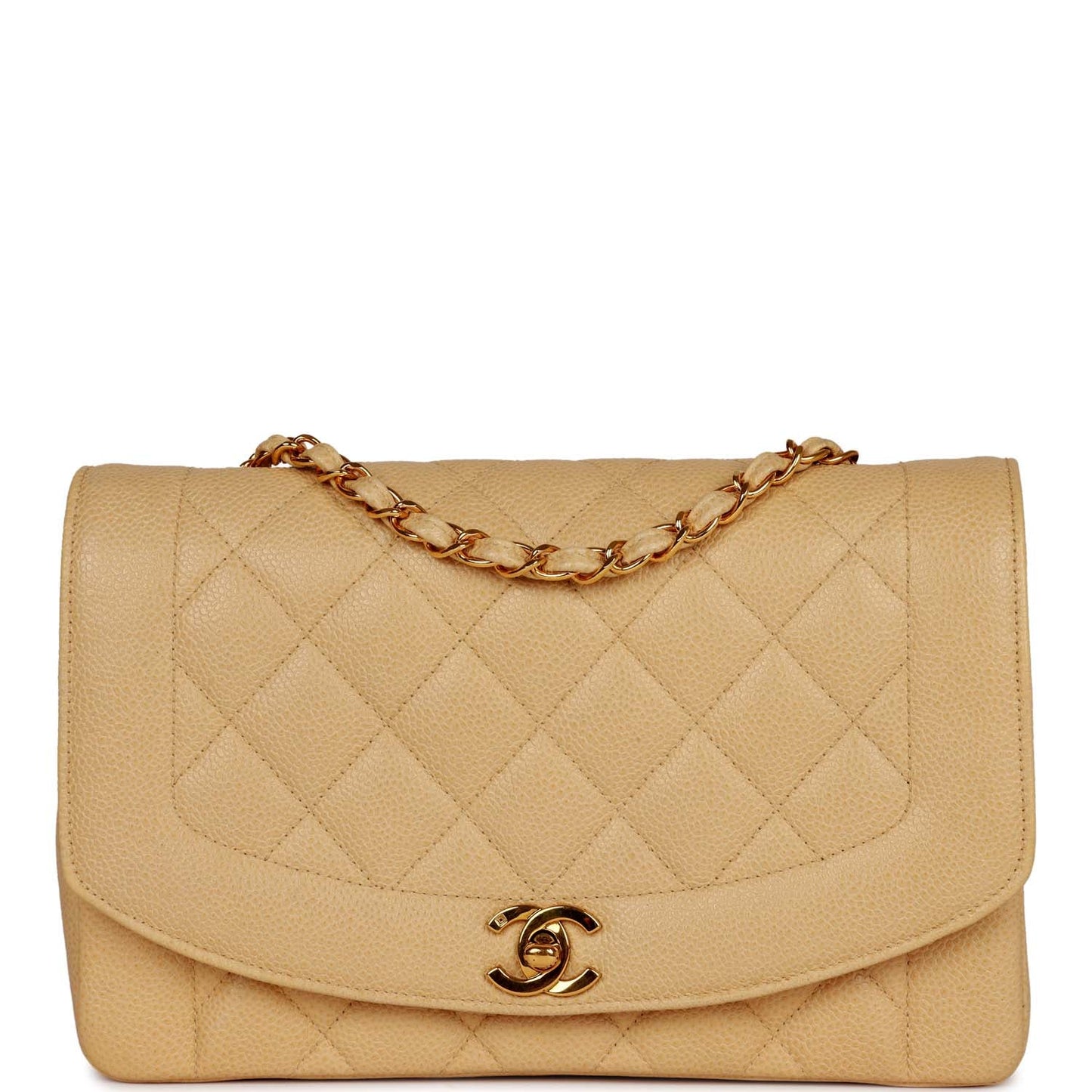 Chanel  Medium Diana Flap Bag Beige Caviar Gold Hardware
