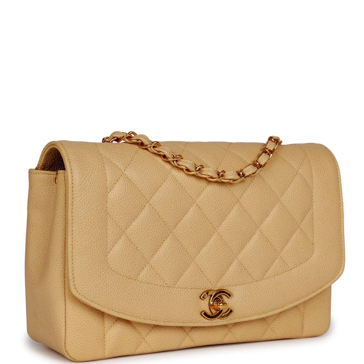 Chanel  Medium Diana Flap Bag Beige Caviar Gold Hardware