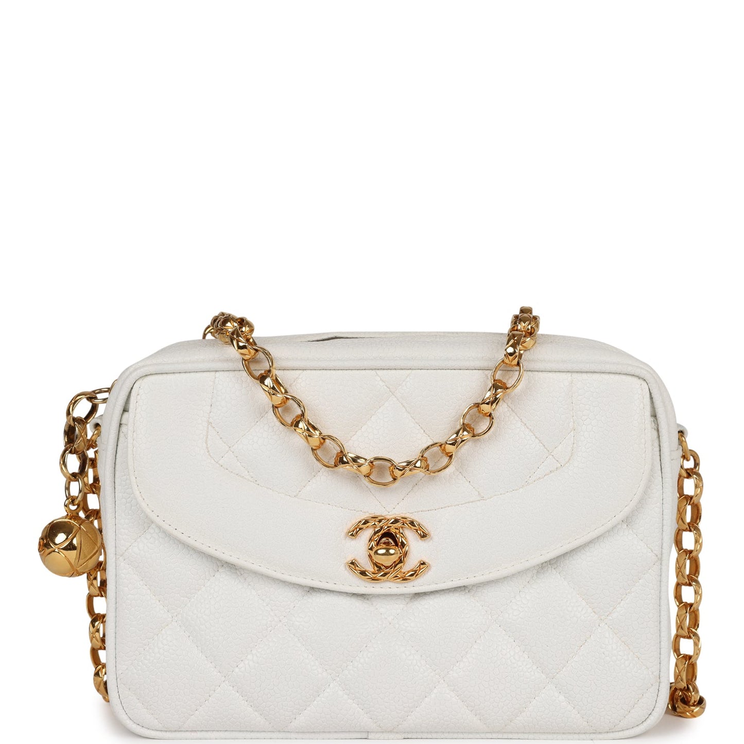 Chanel  Camera Bag White Caviar Gold Hardware