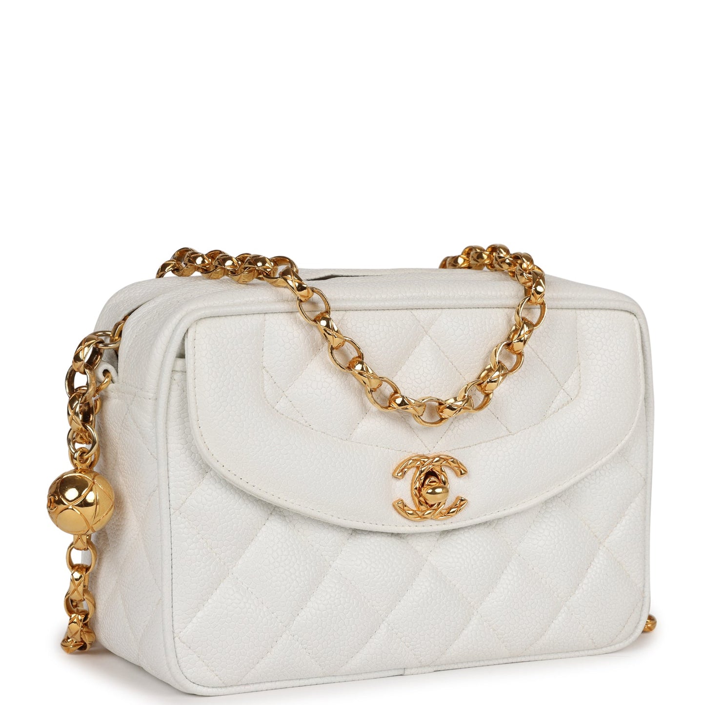 Chanel  Camera Bag White Caviar Gold Hardware