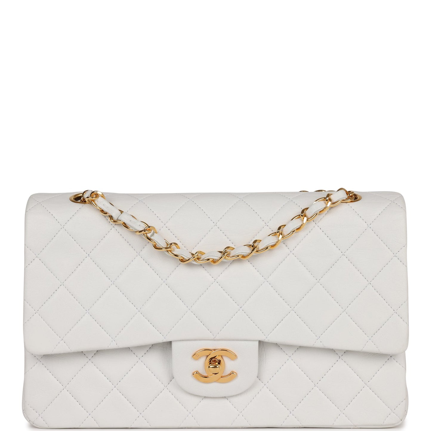 Chanel  Medium Classic Double Flap Bag White Lambskin Gold Hardware