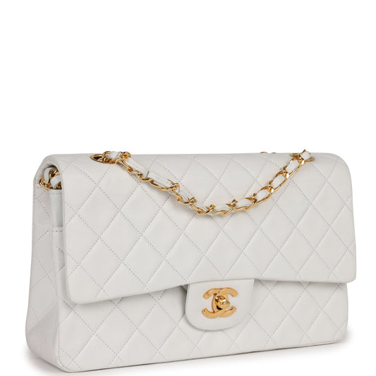 Chanel  Medium Classic Double Flap Bag White Lambskin Gold Hardware