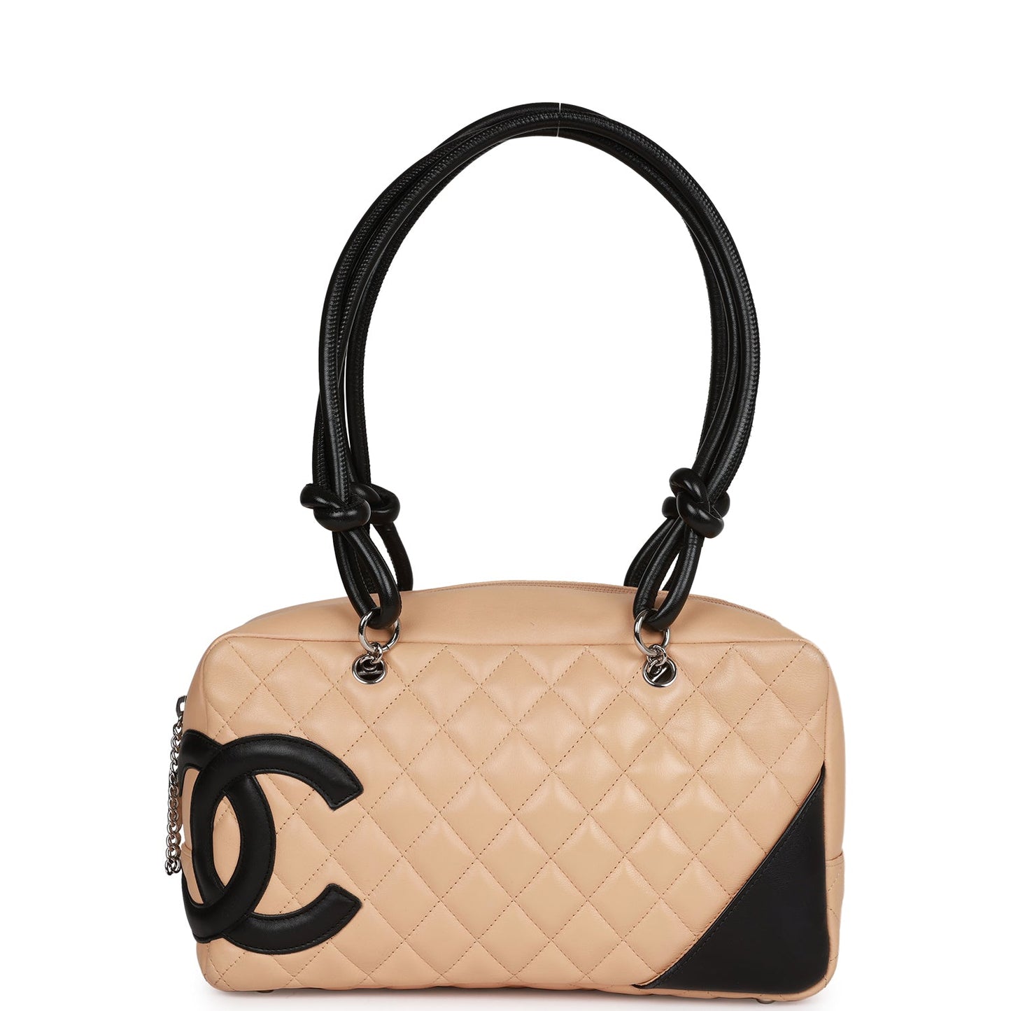 Chanel  Cambon Bowler Bag Beige and Black Calfskin Silver Hardware