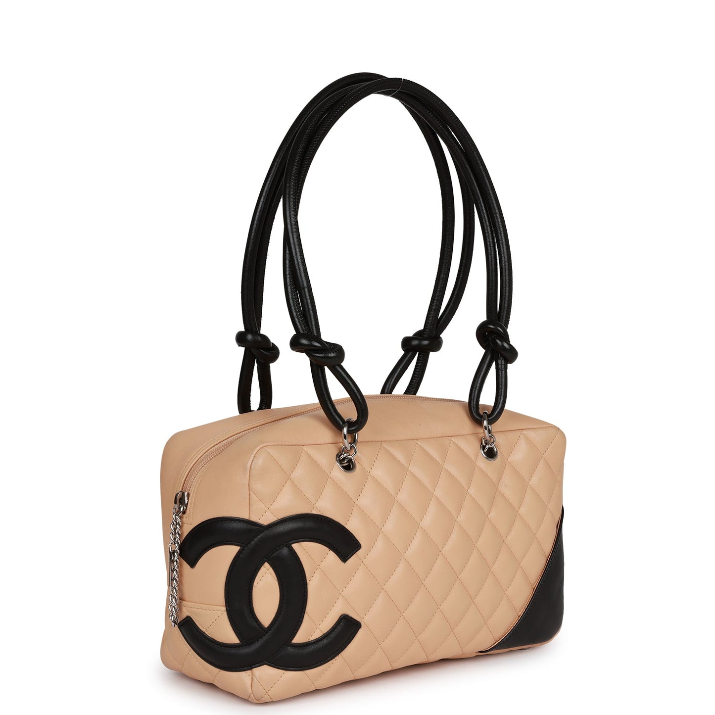 Chanel  Cambon Bowler Bag Beige and Black Calfskin Silver Hardware