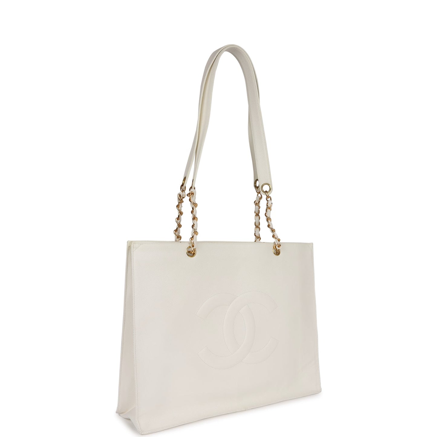Chanel  CC Chain Shopping Tote Bag White Caviar Gold Hardware