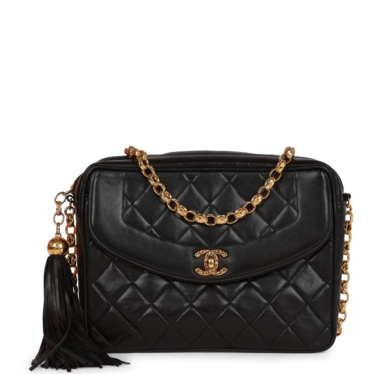 Chanel  Small Diana Fringe Camera Bag Black Lambskin Gold Hardware
