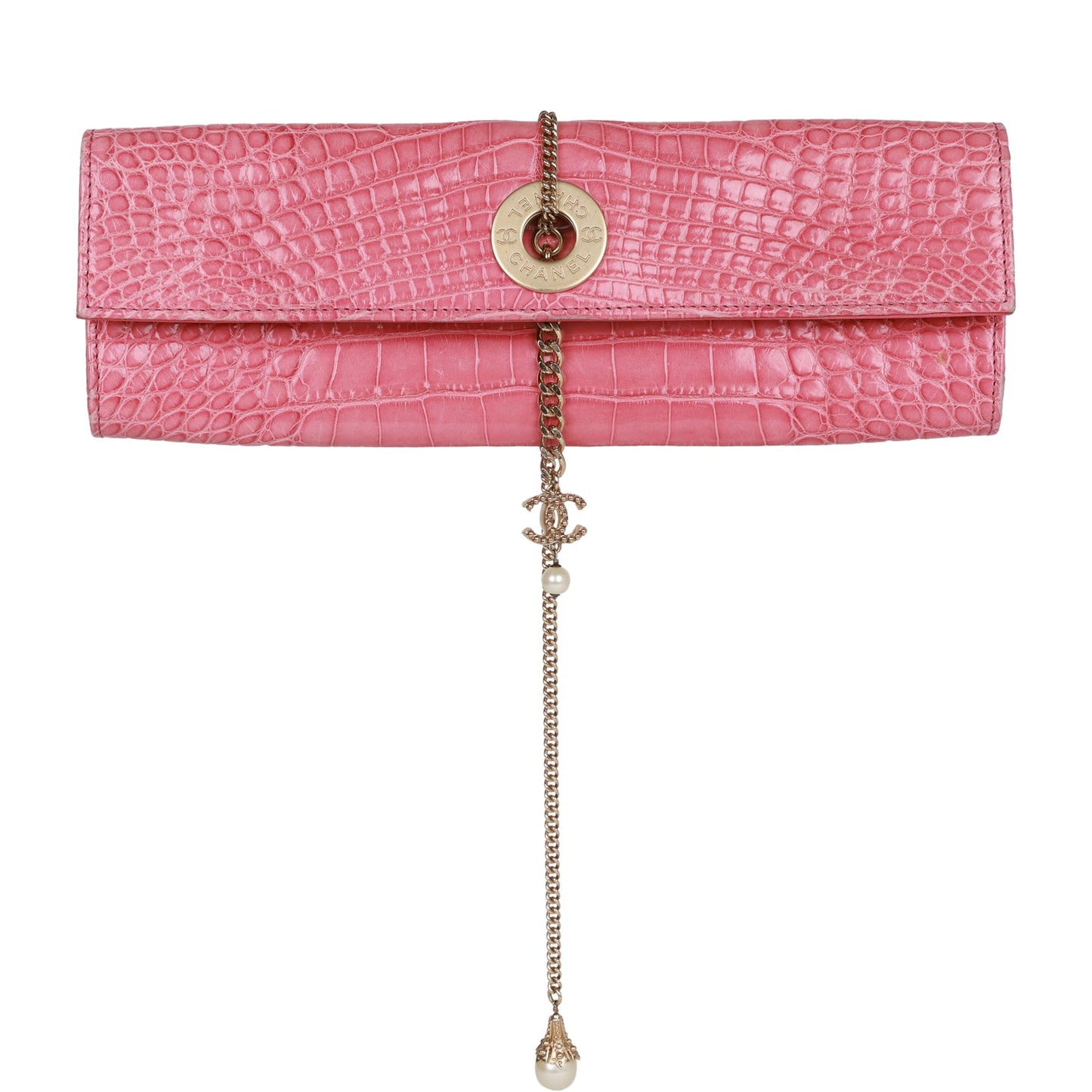 Chanel  Chain Envelope Evening Clutch Bag Pink Crocodile Gold Hardware