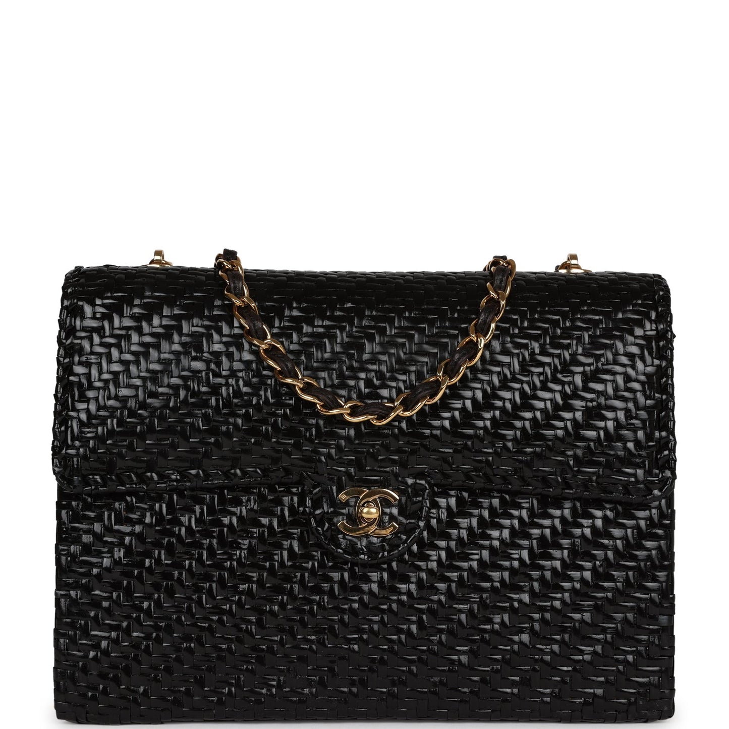Chanel  Flap Bag Black Wicker Gold Hardware