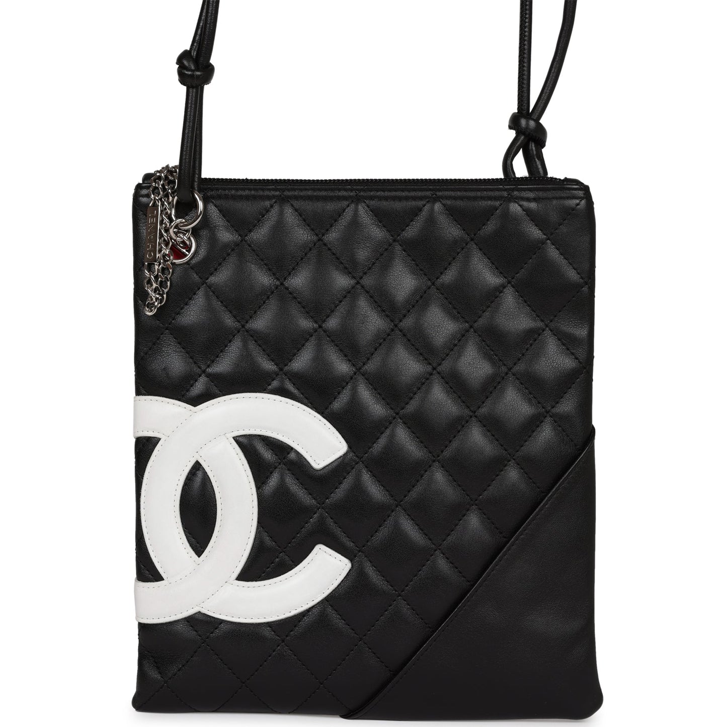 Chanel Cambon Flat Messenger Black and White Lambskin Silver Hardware Handbag