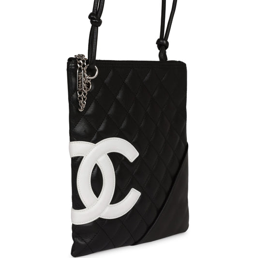 Chanel Cambon Flat Messenger Black and White Lambskin Silver Hardware
