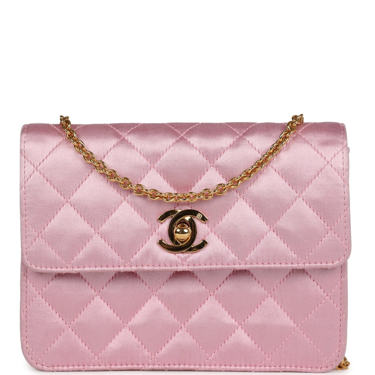 Chanel  Mini Straight Flap Bag Pink Satin Gold Hardware