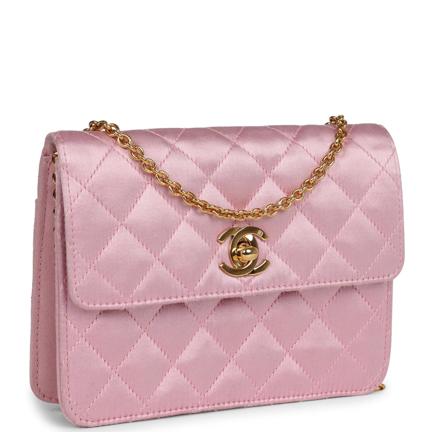 Chanel  Mini Straight Flap Bag Pink Satin Gold Hardware