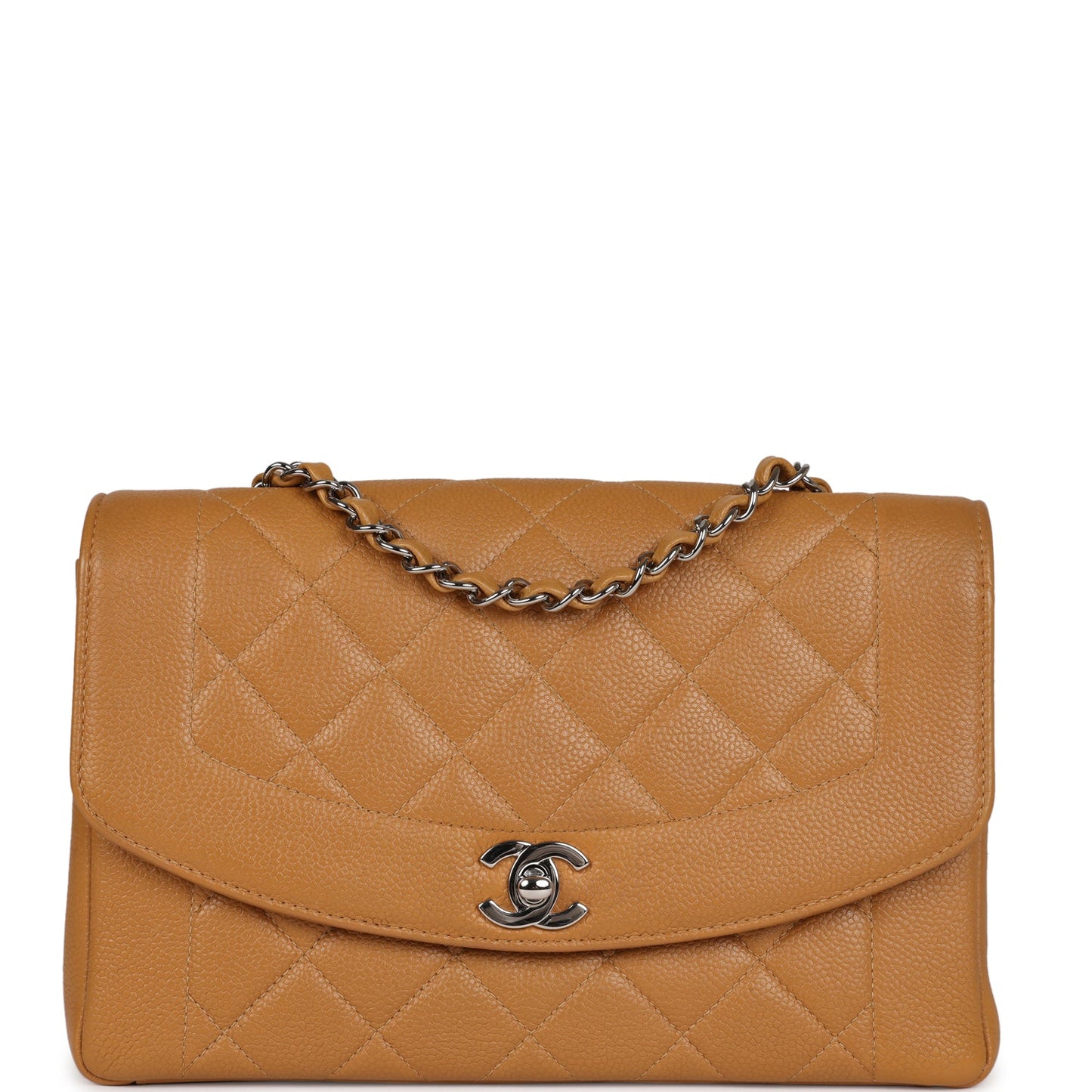 Chanel  Medium Diana Flap Bag Dark Beige Caviar Silver Hardware