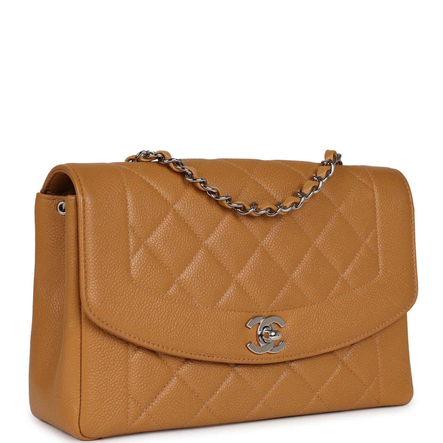 Chanel  Medium Diana Flap Bag Dark Beige Caviar Silver Hardware