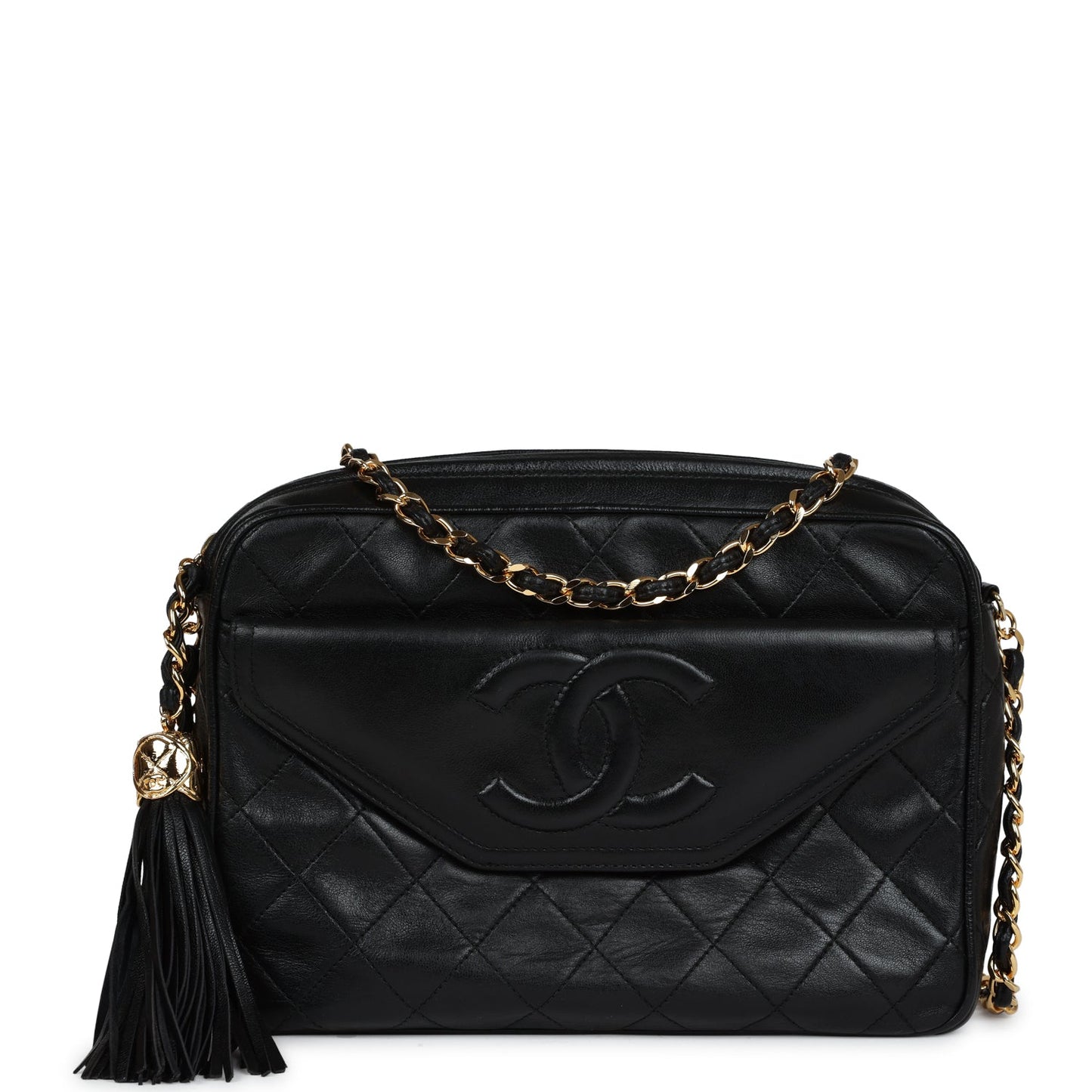 Chanel  Quilted Front Pocket Camera Bag Black Lambskin Gold Hardware