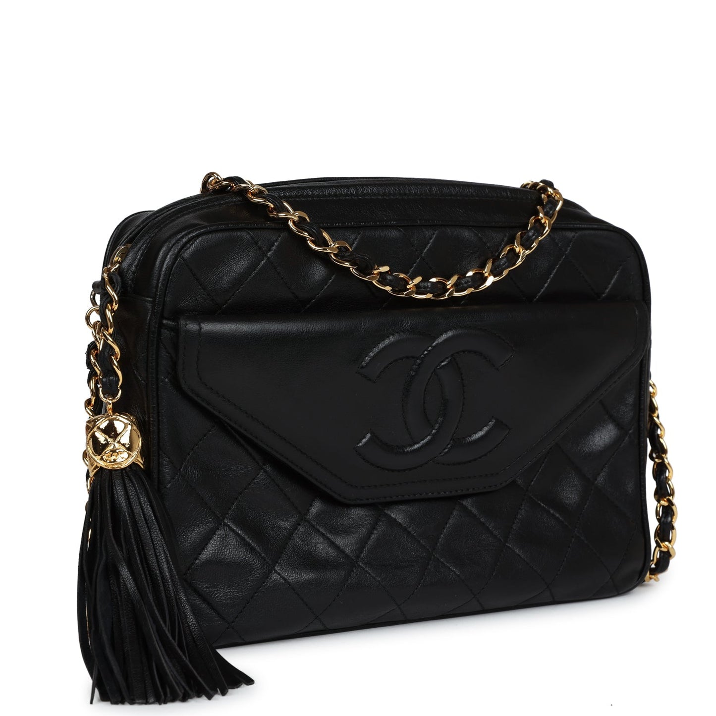 Chanel  Quilted Front Pocket Camera Bag Black Lambskin Gold Hardware