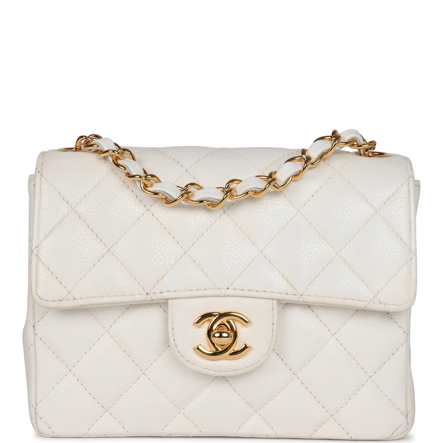 Chanel  Mini Square Flap White Caviar Gold Hardware