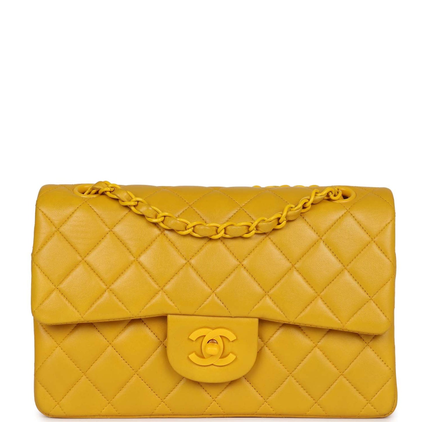 Chanel  Small Classic Double Flap Bag Yellow Lambskin Yellow Hardware