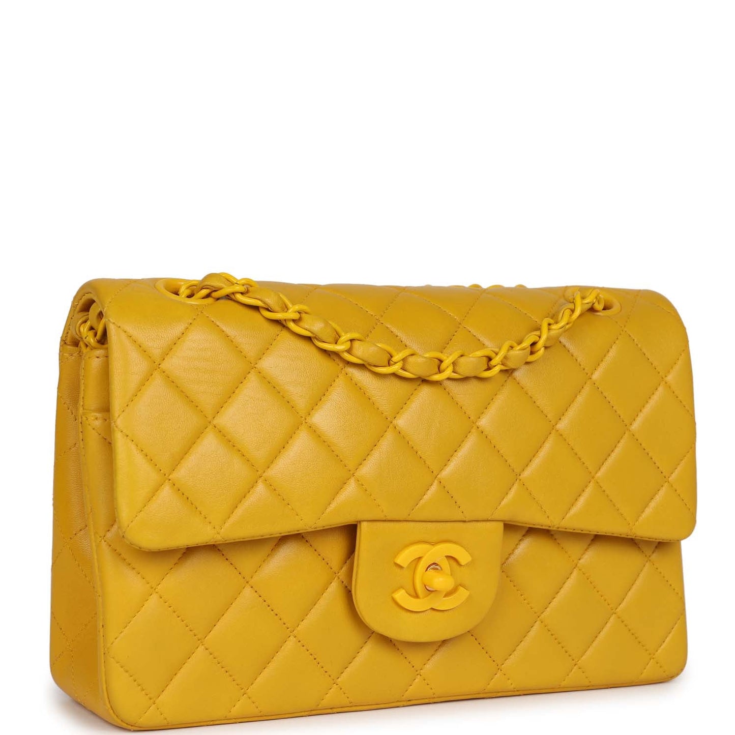 Chanel  Small Classic Double Flap Bag Yellow Lambskin Yellow Hardware