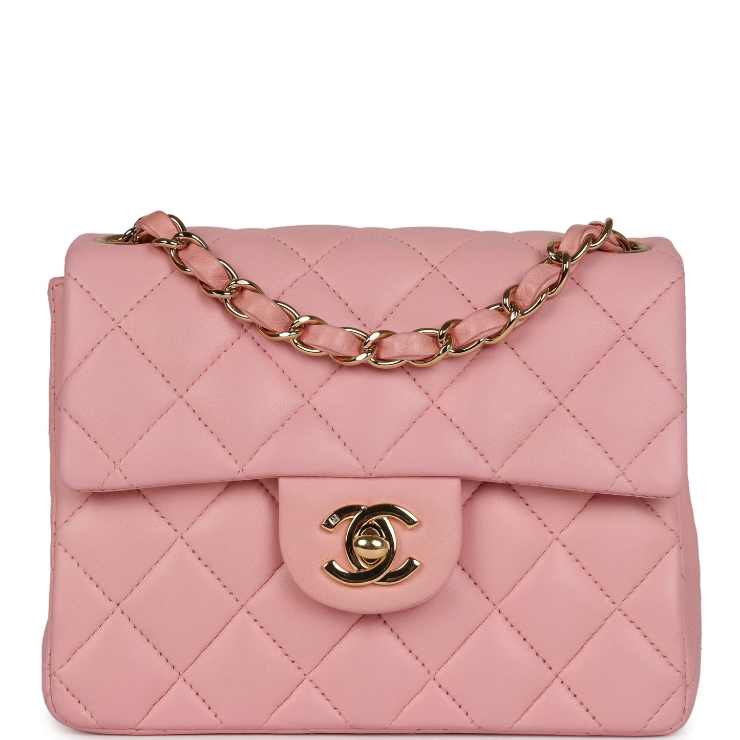 Chanel  Mini Square Flap Light Pink Lambskin Gold Hardware