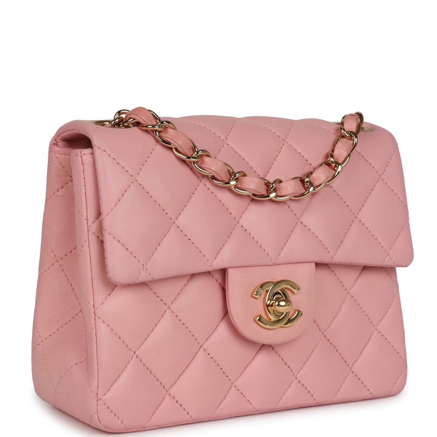 Chanel  Mini Square Flap Light Pink Lambskin Gold Hardware