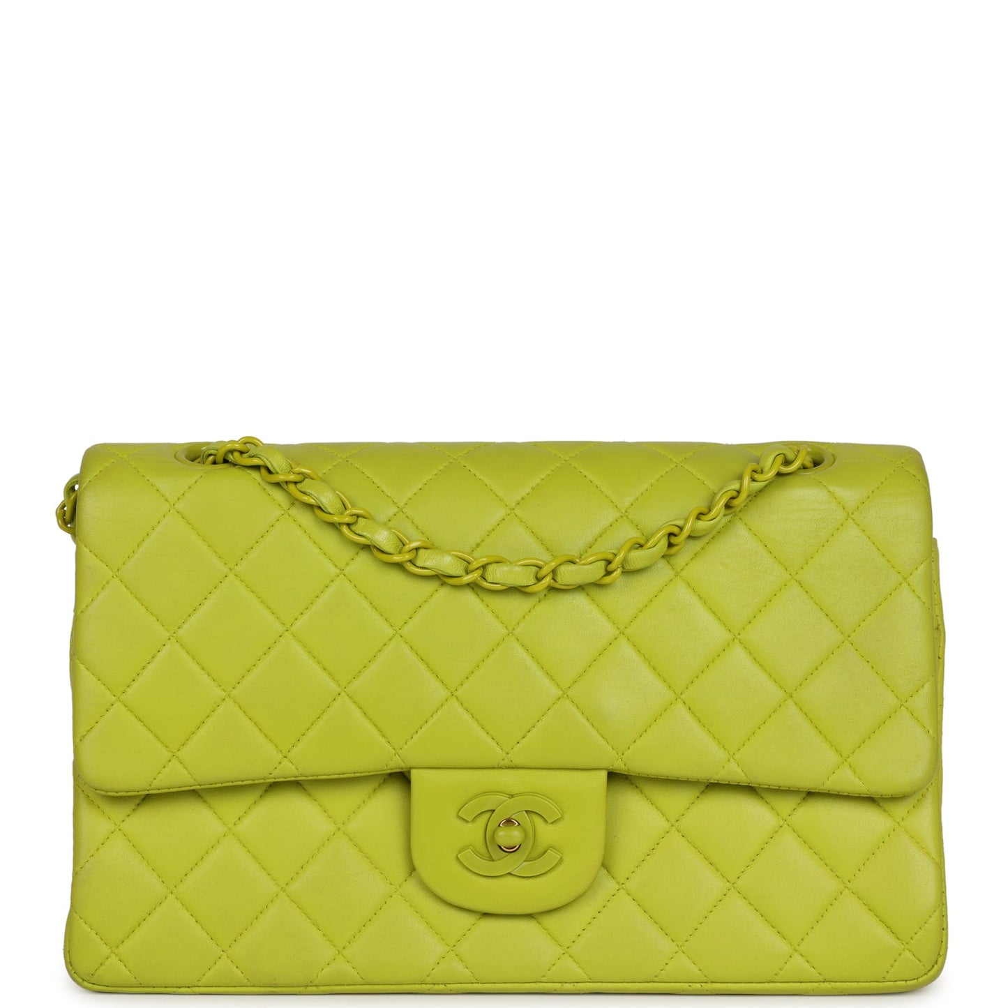 Chanel  Medium Classic Double Flap Lime Green Lambskin Green Hardware