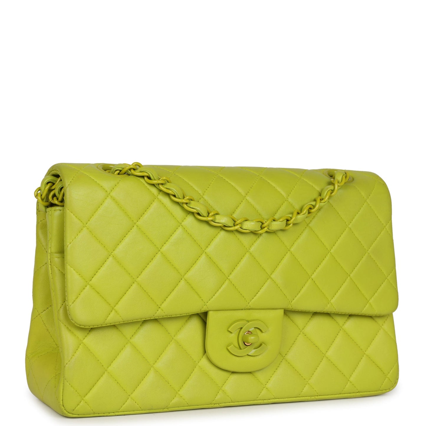 Chanel  Medium Classic Double Flap Lime Green Lambskin Green Hardware