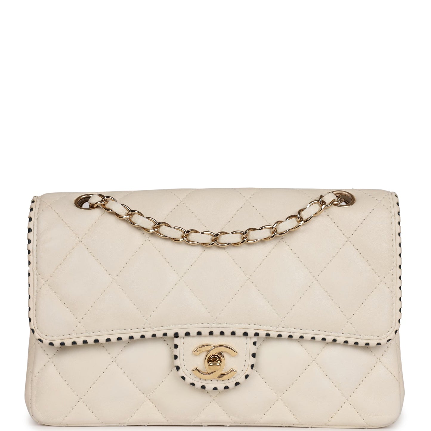 Chanel  Medium Single Flap Bag White Lambskin Gold Hardware