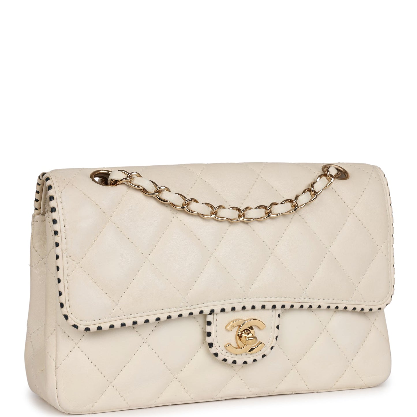 Chanel  Medium Single Flap Bag White Lambskin Gold Hardware