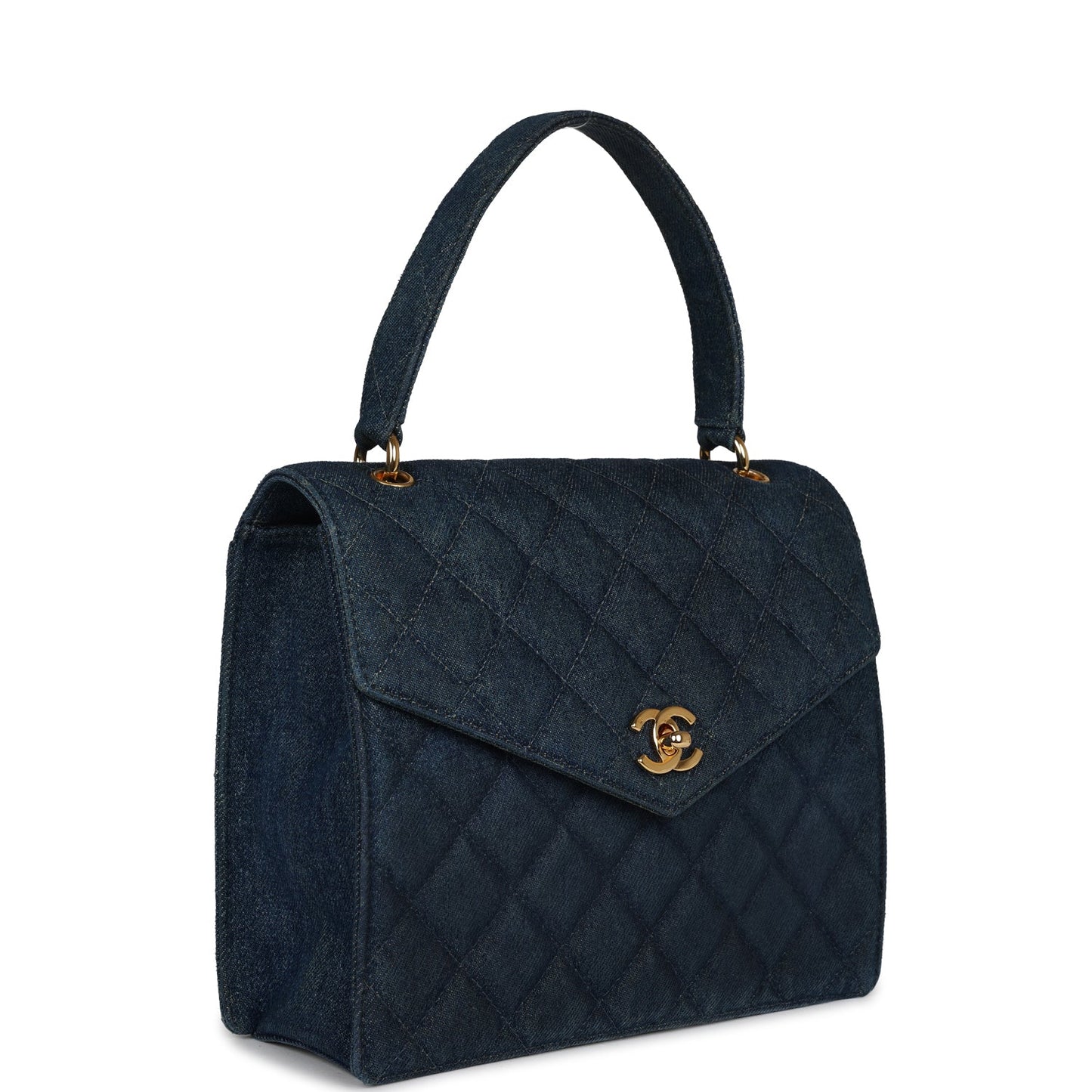 Chanel  Envelope Flap Top Handle Handbag Dark Blue Denim Gold Hardware