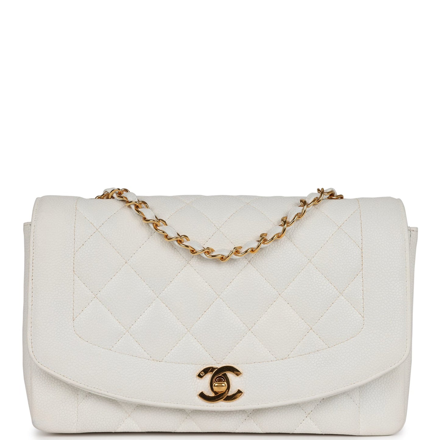 Chanel Medium Diana Flap Bag White Caviar Gold Hardware