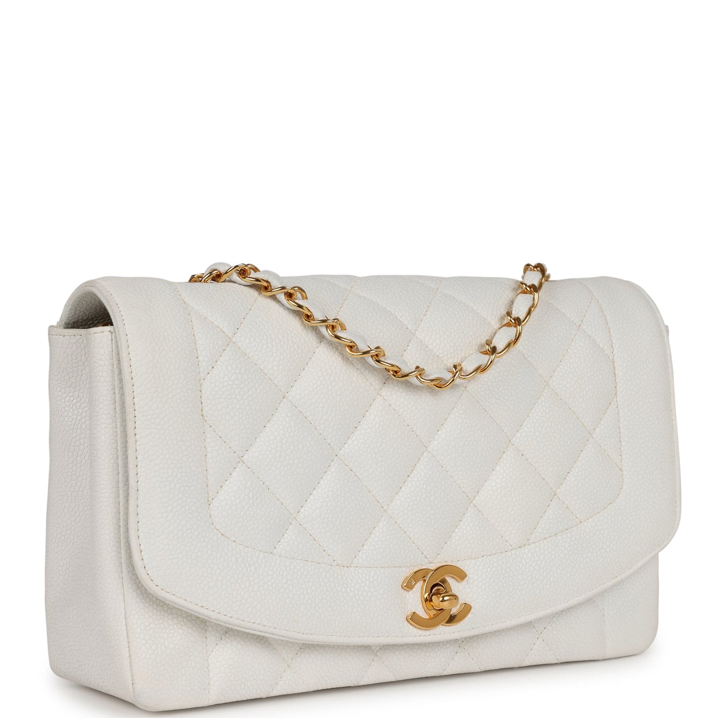 Chanel  Medium Diana Flap Bag White Caviar Gold Hardware