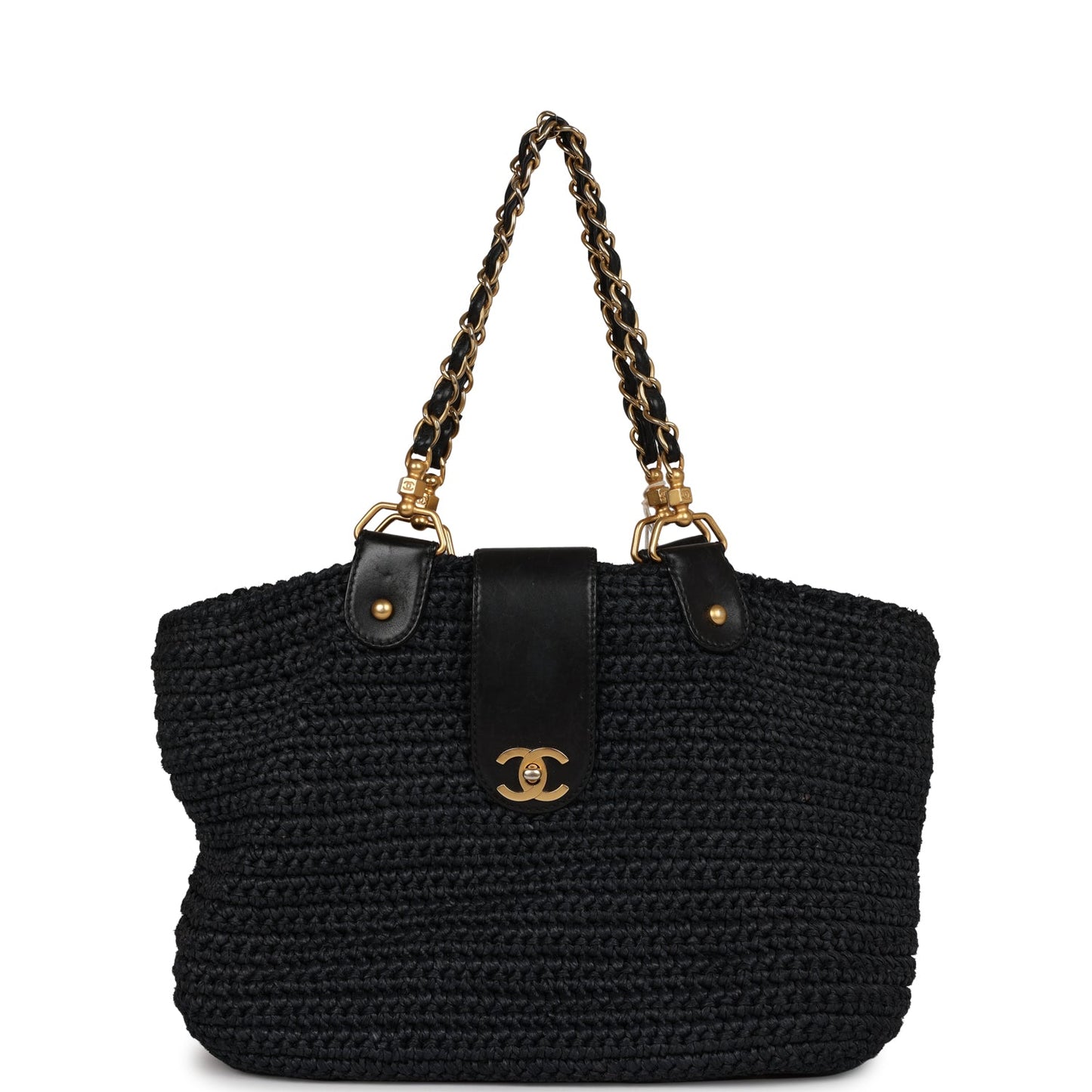 Chanel  Straw Tote Black Raffia Gold Hardware