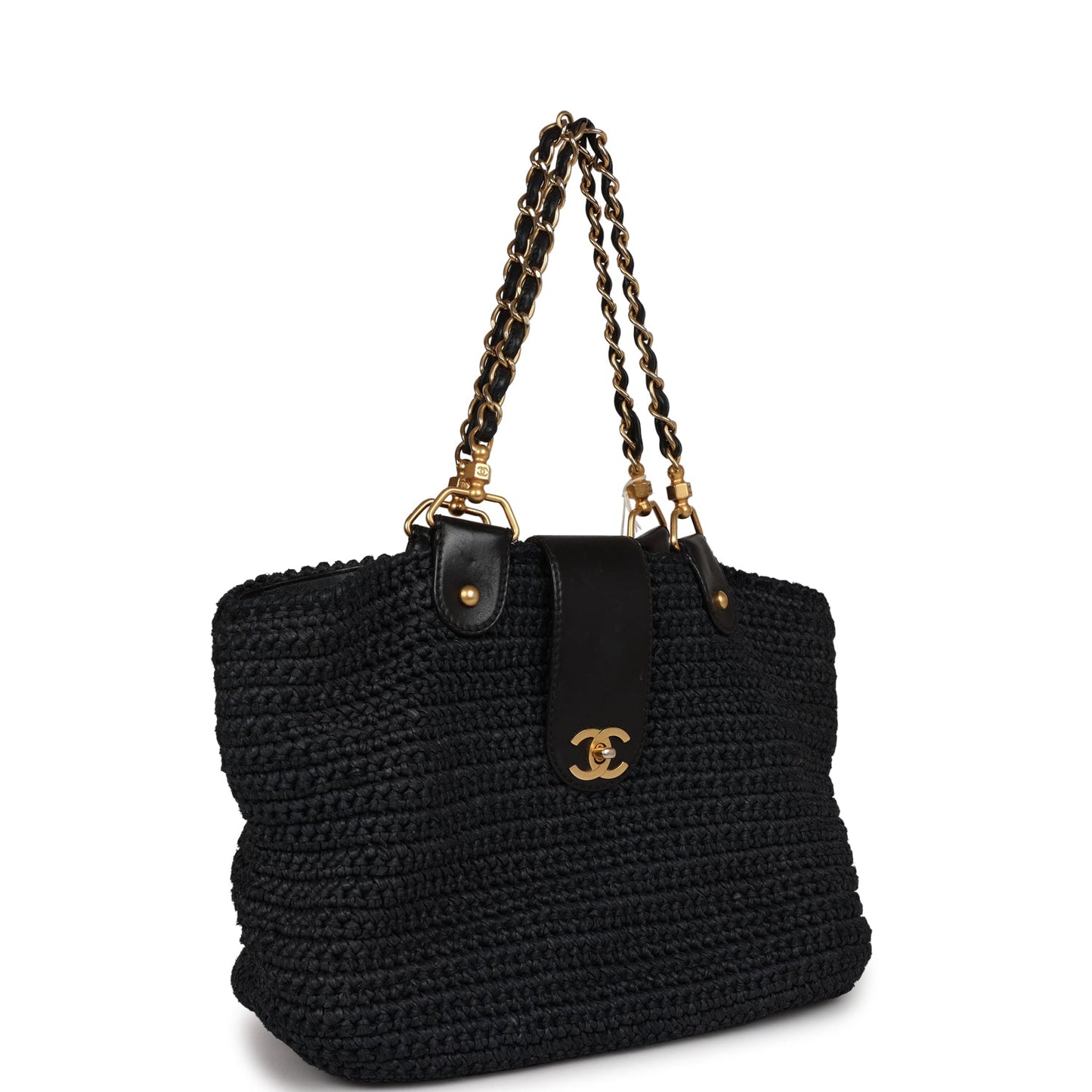 Chanel  Straw Tote Black Raffia Gold Hardware