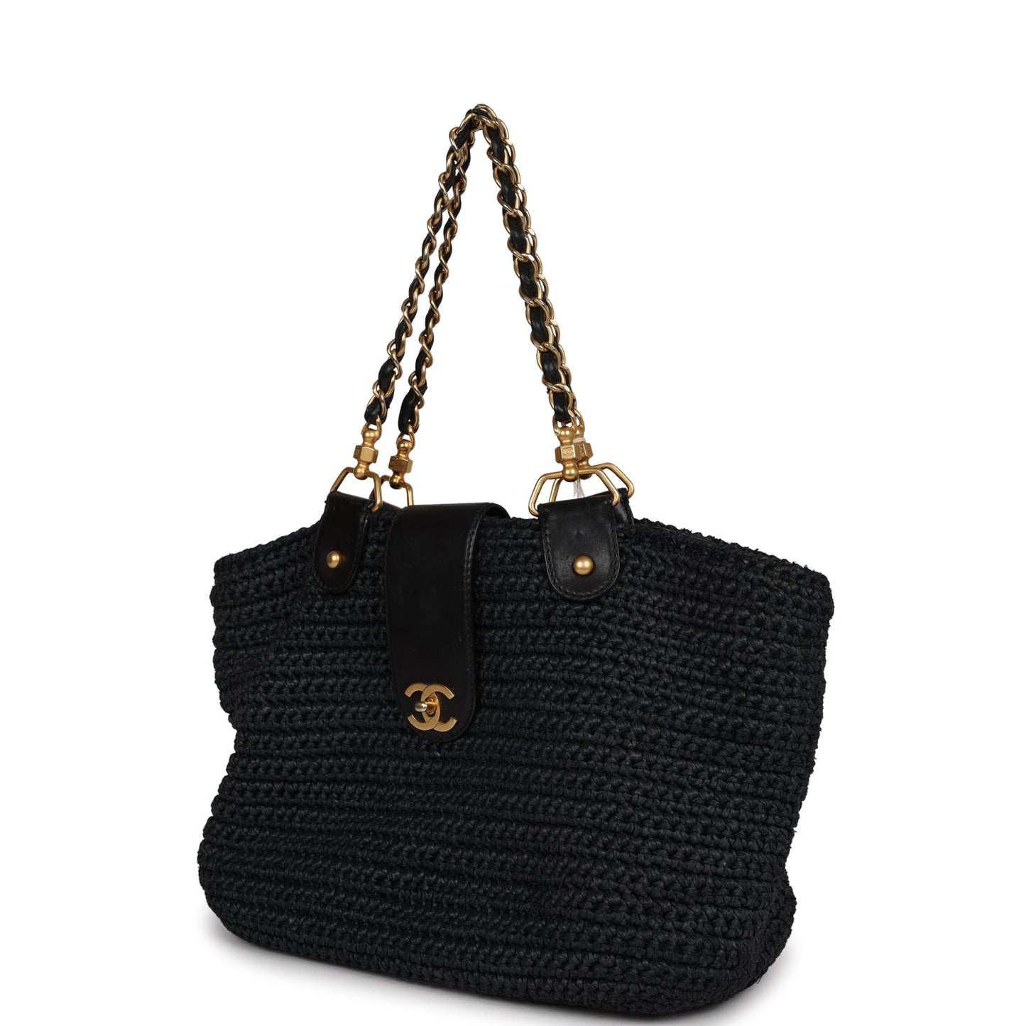 Chanel Straw Tote Black Raffia Gold Hardware