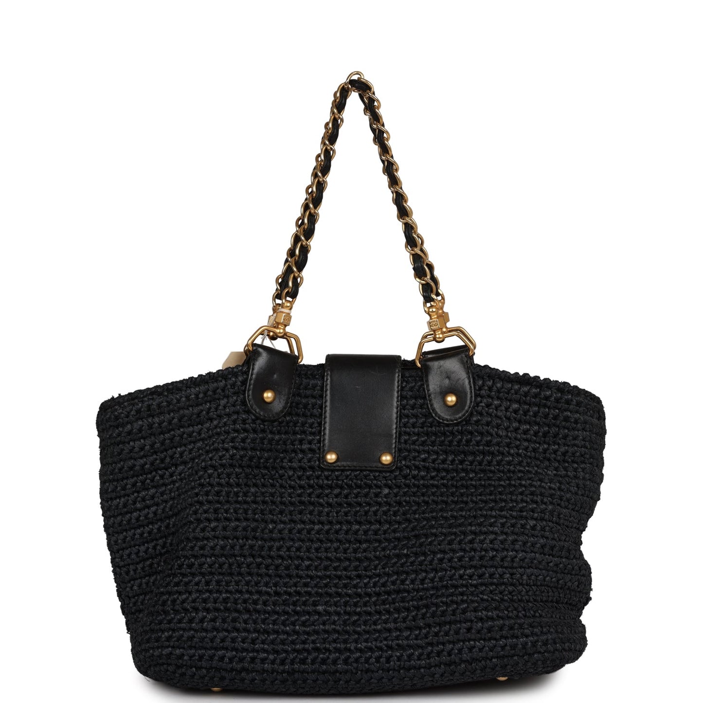 Chanel Straw Tote Black Raffia Gold Hardware