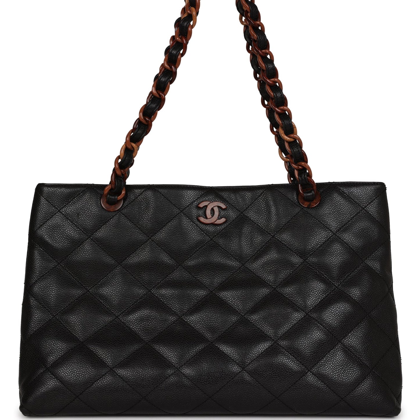 Chanel  Quilted CC Tote Black Caviar Tortoiseshell Bakelite Hardware