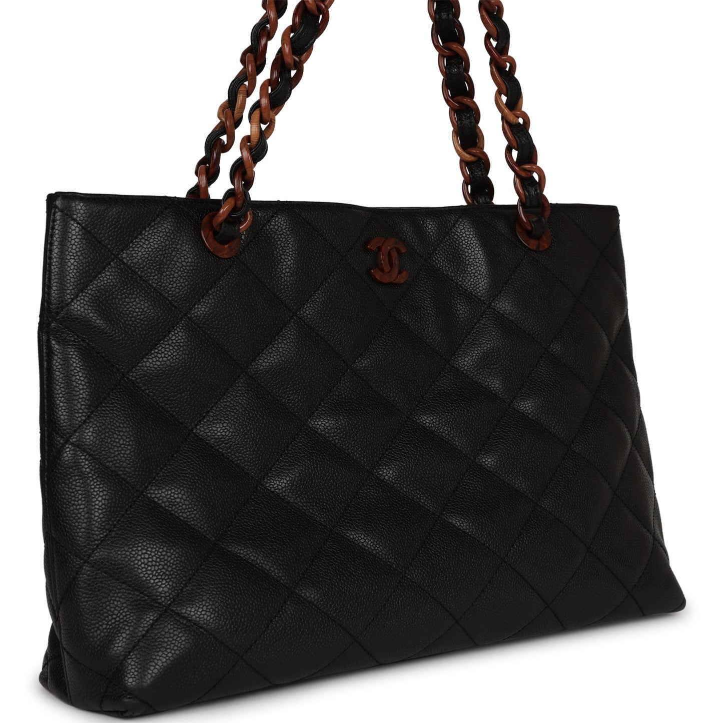 Chanel  Quilted CC Tote Black Caviar Tortoiseshell Bakelite Hardware