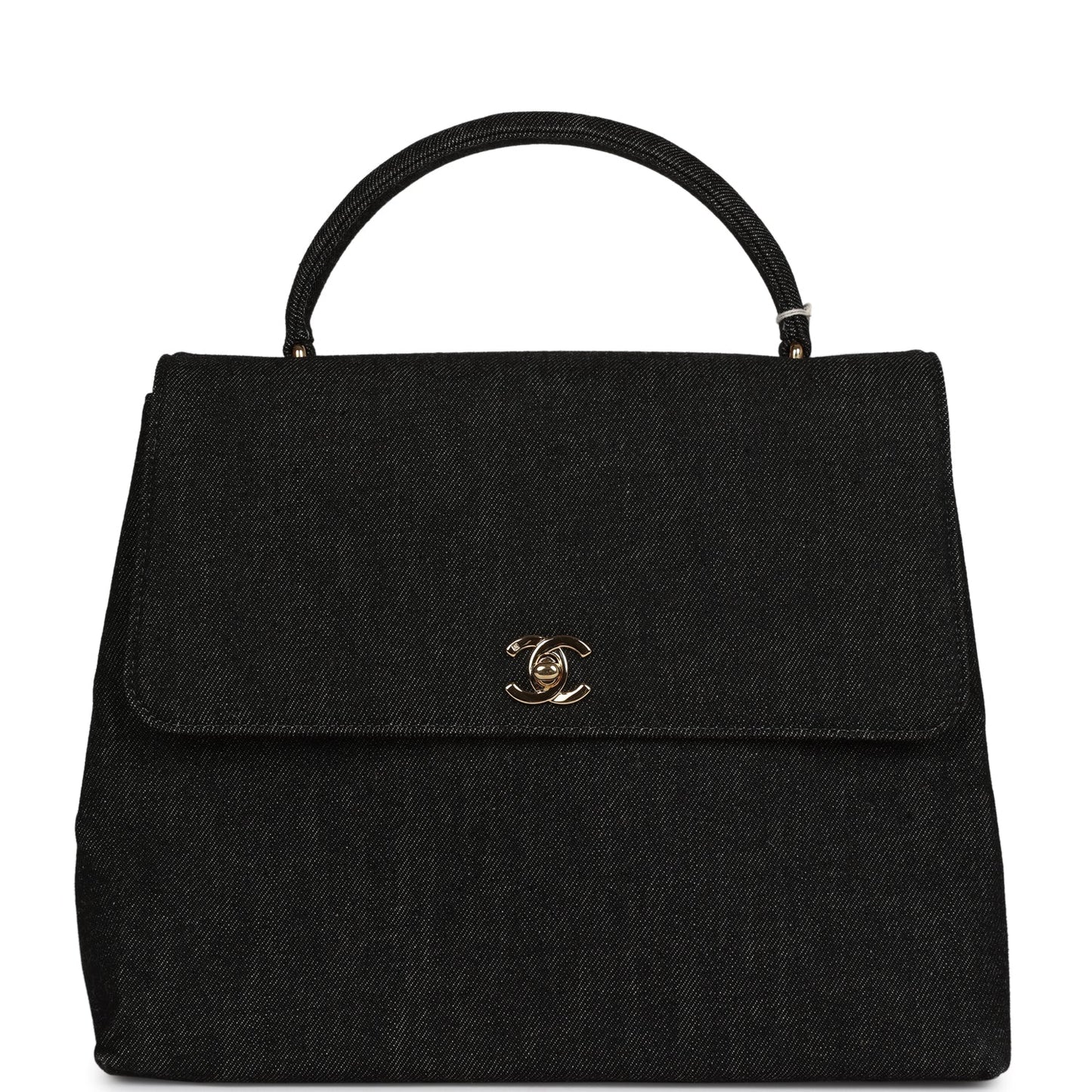 Chanel  Kelly Top Handle Bag Black Denim Gold Hardware