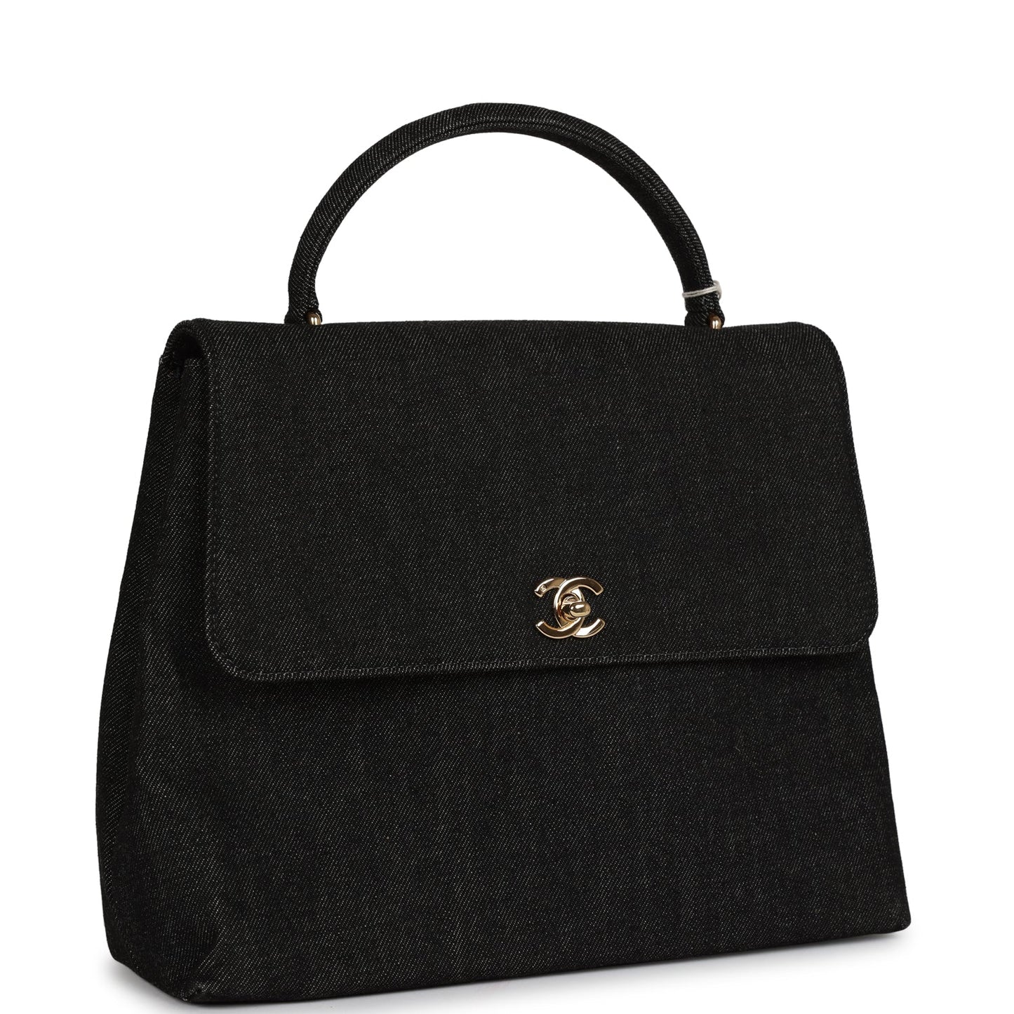 Chanel  Kelly Top Handle Bag Black Denim Gold Hardware