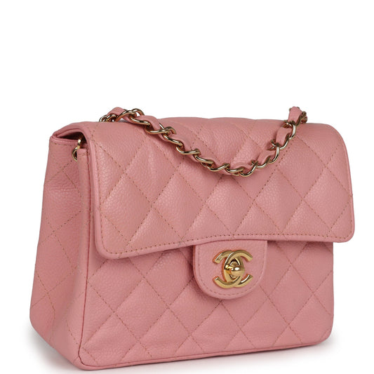 Chanel  Mini Square Flap Pink Caviar Gold Hardware