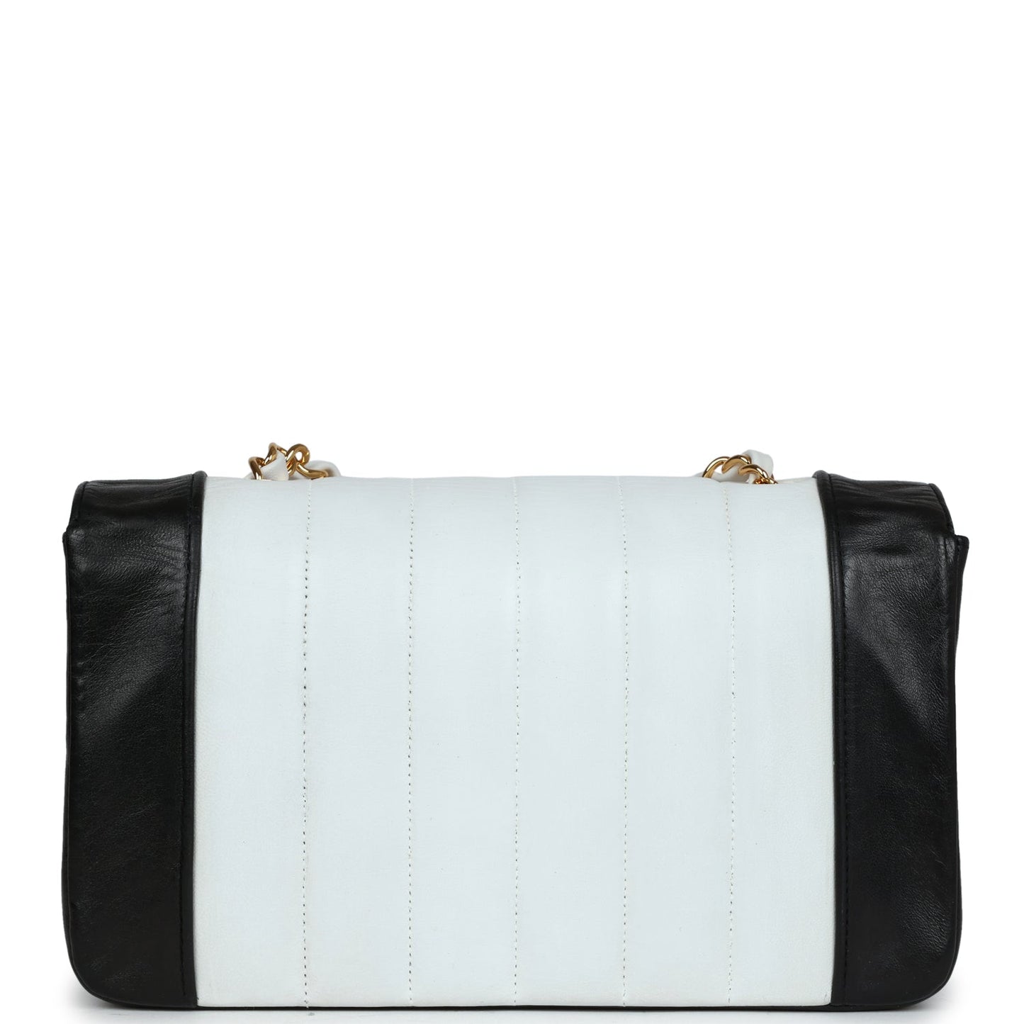 Chanel Small Mademoiselle Flap White and Navy Lambskin Gold Hardware Crossbody
