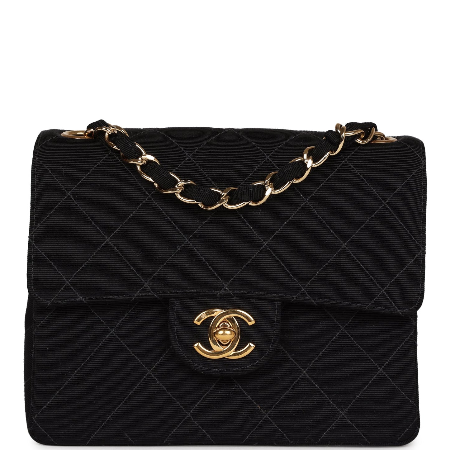 Chanel  Mini Square Flap Bag Black Canvas Gold Hardware
