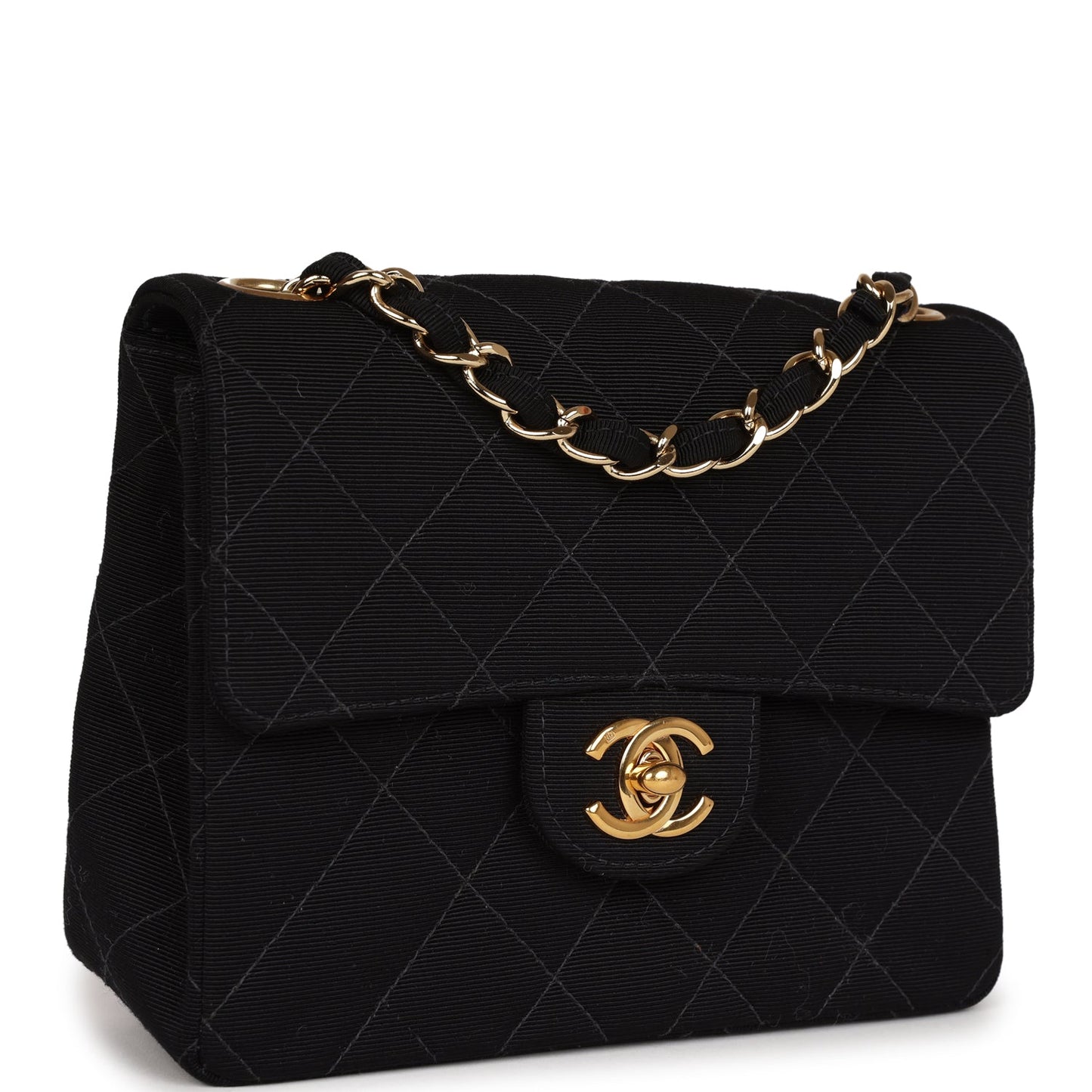 Chanel  Mini Square Flap Bag Black Canvas Gold Hardware