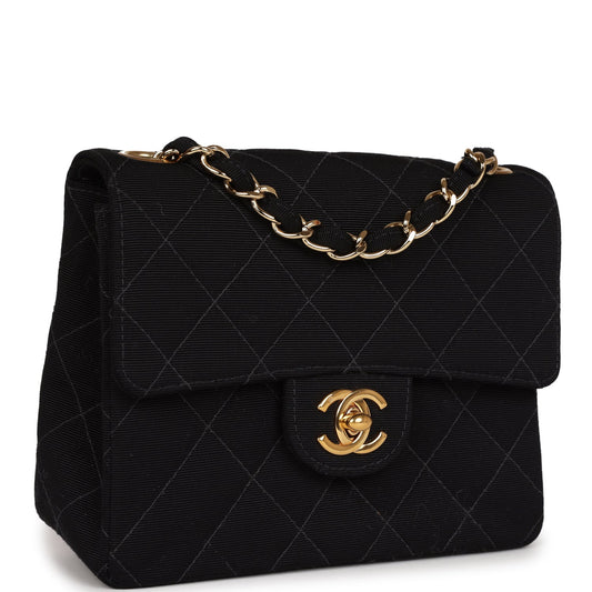 Chanel  Mini Square Flap Bag Black Canvas Gold Hardware